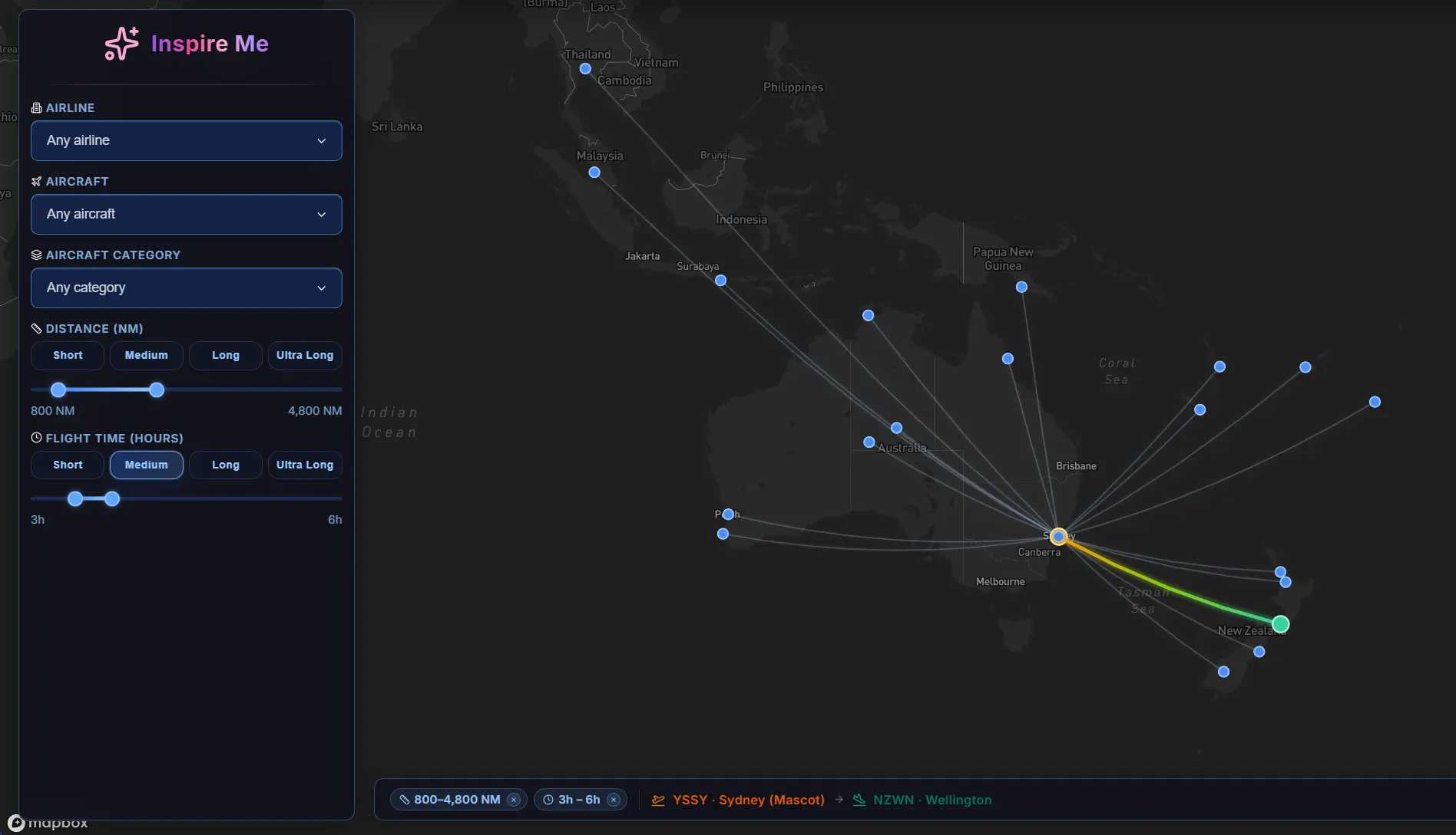 Inspire Me — explore flights on the Worldwide Virtual network